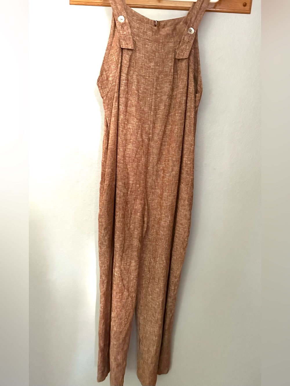 Sleeveless Rust Tan Linen-Blend Wide-Leg Jumpsuit